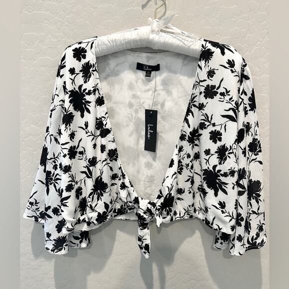 LULUS Breezy Beauty Black Floral Tie Front Crop Top NWT | Size XL - Picture 2 of 8